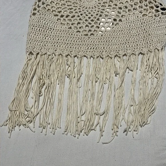 Anthropologie Cream Crochet Crop with Fringe O/S NWT - Picture 3 of 9